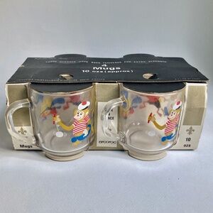 Vintage Boxed Set of Arcoroc Glass Cartoon Drinking Mugs, 1960's